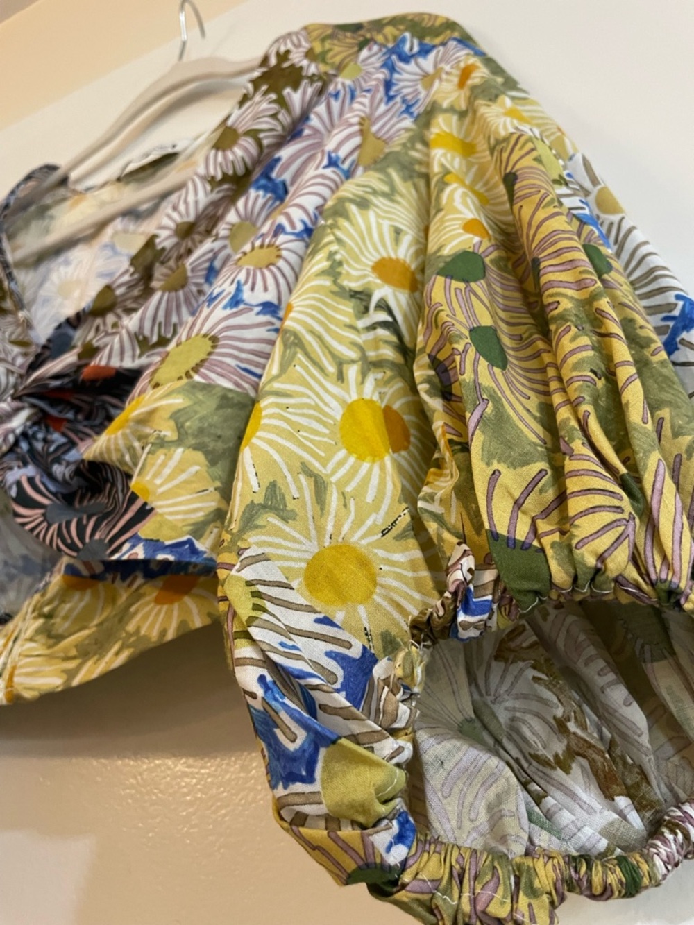 Zara Yellow Daisy Floral Blouse with Blue and Green Accents